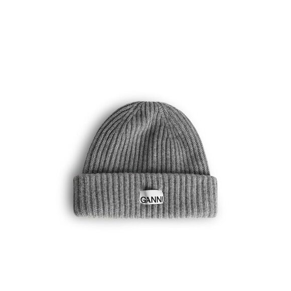 Ganni Grey Wool Blend Beanie Women